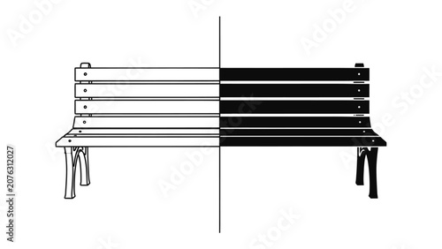 Cuadro en lienzo Duality of a Park Bench: A stark depiction of a park bench divided into two contrasting halves, one painted white and the other black, symbolizing duality and contrast