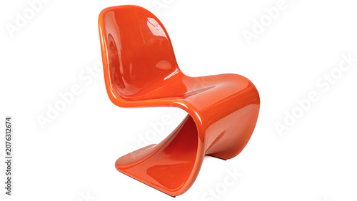 фотографія Modern minimalist glossy red plastic single chair design isolated on a transpare