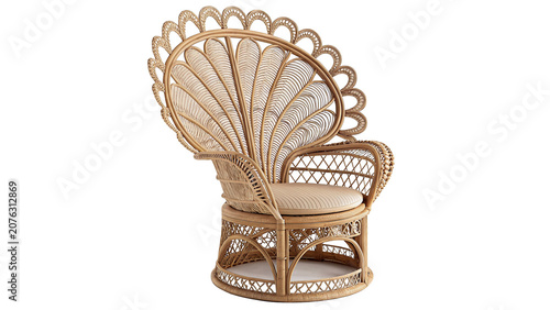Obraz na płótnie Traditional woven wicker rattan peacock armchair furniture isolated on a transpa