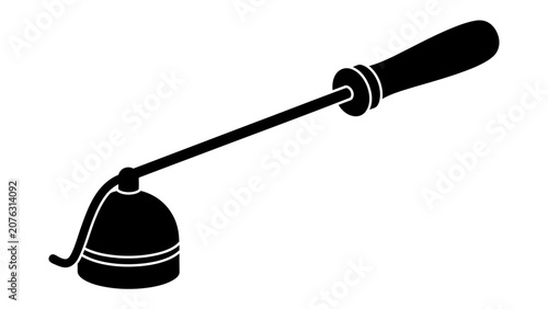 Fotografía Candle Snuffer: A stylized black silhouette of a classic candle snuffer, featuring a long handle and a bell-shaped cap, ready to extinguish a flame