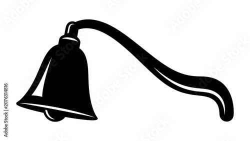 Tableau sur toile Melancholy Bell Silhouette: A stylized silhouette of a bell hangs downwards, its curved handle suggesting a mournful or weary posture, conveying a sense of sadness or finality