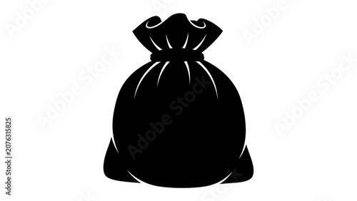 Vászonkép A Black Drawstring Bag: A simple, solid black icon of a closed drawstring bag, symbolizing storage or mystery