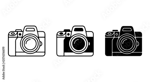 Foto Modern DSLR Camera Icons, Set of 3 Vector Graphics, Photography Equipment Symbol
