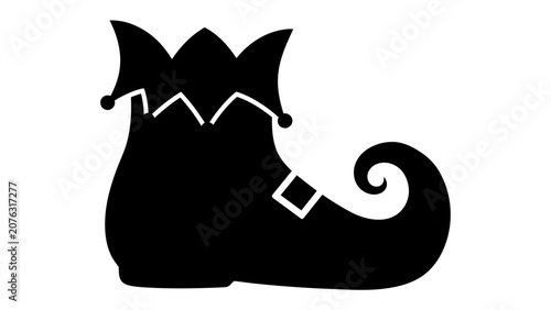 Tableau sur toile Jester's Shoe Silhouette: A whimsical, stylized silhouette of a jester's shoe, complete with a curled toe and festive trim, evoking merriment and playful fantasy