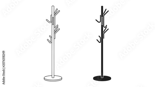 Foto Coat Rack Duo: A pair of simple, modern coat racks, one in outline and the other in solid black, stand ready to organize outerwear