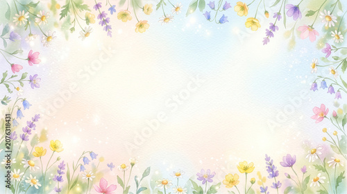 Spring Wildflower Border Background with Fresh Morning Copy Space