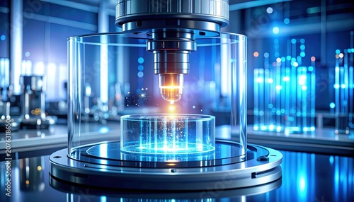 Advanced scientific research in a futuristic laboratory with glowing energy.