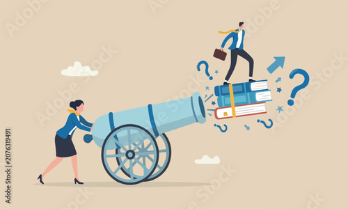 Obraz na plátne Coaching help, big books mentor or motivation to boost productivity, help manage
