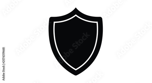 Black shield silhouette on a white background security emblem design