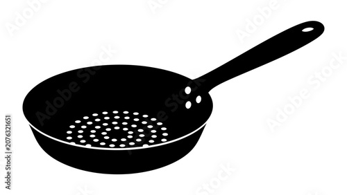 Cuadro en lienzo Straining Pan Silhouette: A stylized black silhouette of a straining pan, featuring a perforated bottom for draining, isolated against a plain background