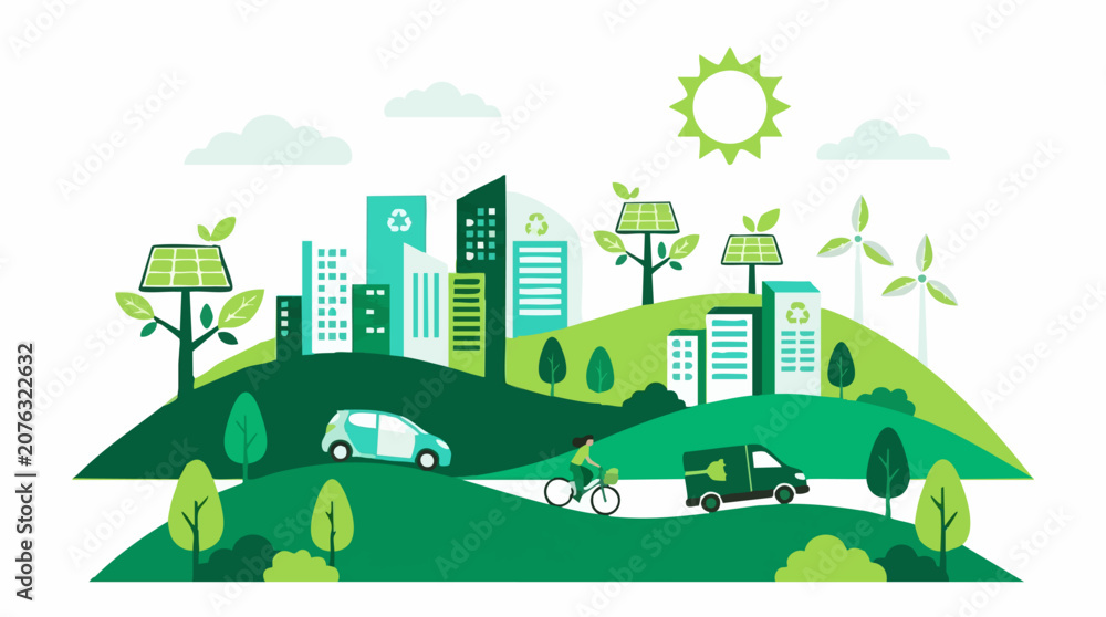 Fototapeta premium Green city landscape with sustainable energy and eco-friendly transportation