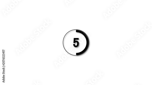 Black 10 to 0 Second Circle Countdown Timer, White Background Clock Interface Element Animation