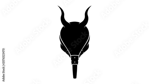 Tableau sur toile Black Silhouette of a Ram's Head with Horns and Bellows Nozzle: A striking black silhouette features the head of a ram with prominent curved horns, transitioning into a bellows nozzle