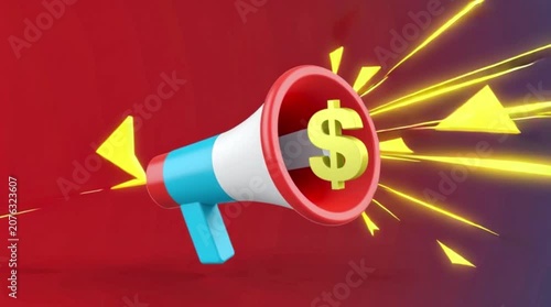 Megaphone with dollar sign symbolizing financial promotion and marketing advertising in a modern, creative digital concept