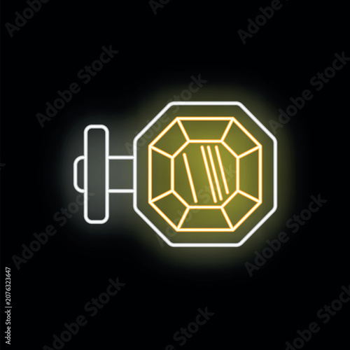 Canvas Print Neon cufflink icon featuring a yellow faceted gem on a black background