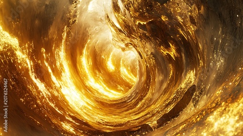 Abstract swirling golden cloudscape, cosmic vortex.