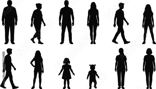 Photos Diverse people silhouettes set showing men women children and toddlers standing