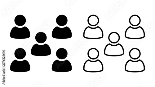 Photos Group Diversity: A graphic representation of two distinct groups of people icons, one solid black and the other outlined in white, symbolizing contrast and difference