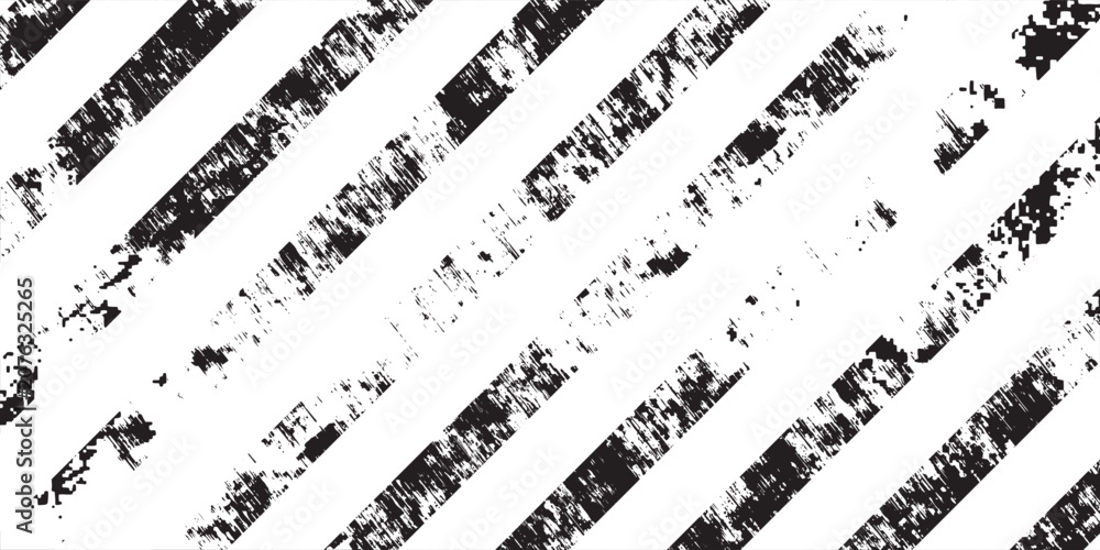 Fototapeta premium Abstract white background with black diagonal distress grunge stripe lines. Monochromatic weathered hazard texture banner vector graphic design.