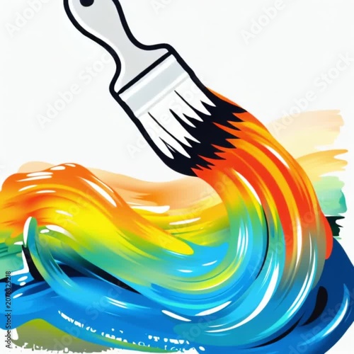 Paint Brush with Colorful Stroke for Creative Projects and Designs in a Minimalist Style