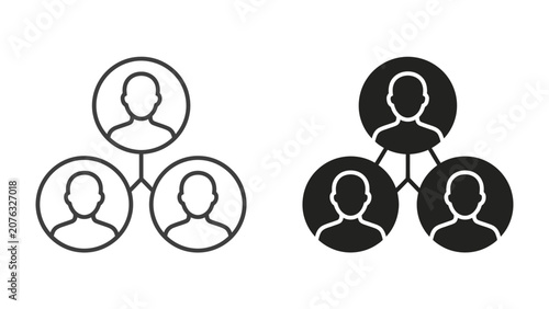 Obraz na plátně Organizational Chart Icons: Simple line and filled icons representing a hierarchical structure of individuals connected by lines, illustrating team dynamics and reporting relationships
