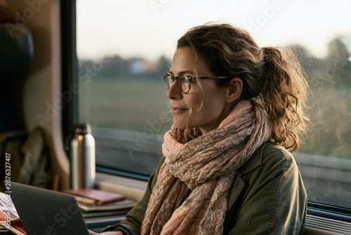 Studying a new language while traveling on a scenic train journey