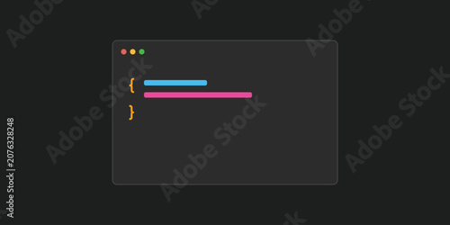 Tableau sur toile Code editor window with colorful brackets and syntax highlighting on dark gray background