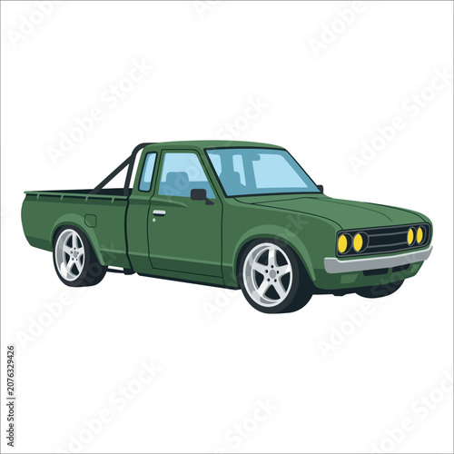 Vintage Green Pickup Truck, Custom Wheels, Sports Style