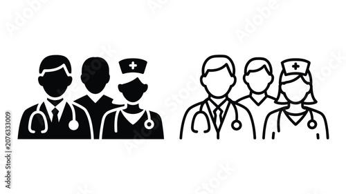 Photos Medical team icon set with doctor nurse and practitioner avatars in outline and