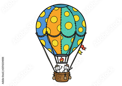 A whimsical cat soars through the sky in a colorful hot air balloon ride