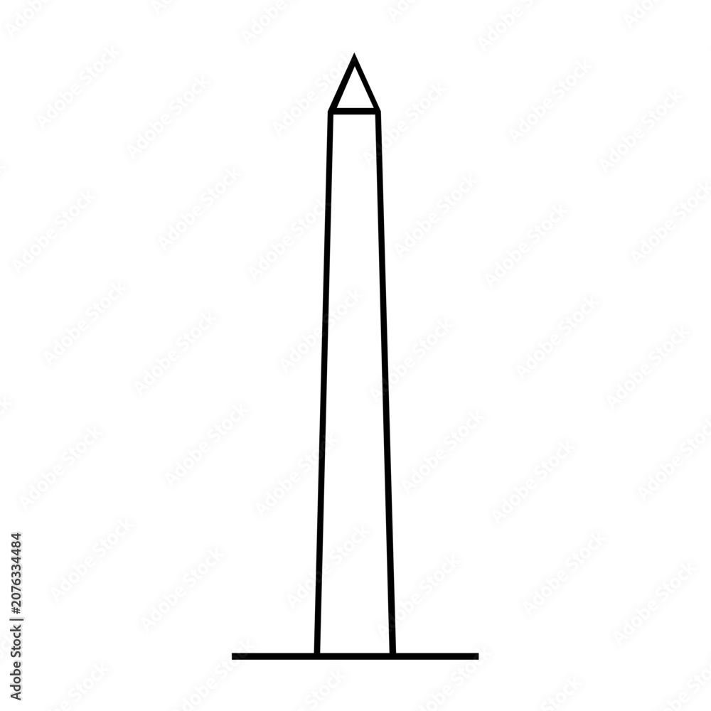 Obraz premium Clean Washington Monument minimalist vector icon, thin black line patriotic illustration of the iconic DC obelisk for American travel guides, memorial education and civic design resources