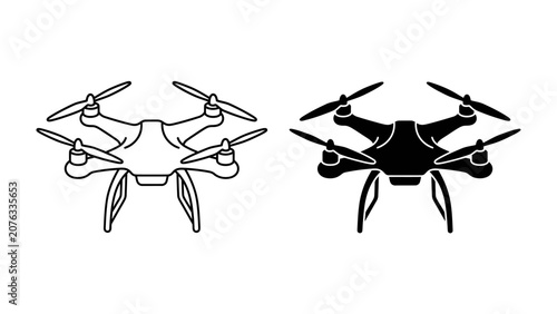 Canvastavla Quadcopter Iconography: A set of drone icons, one outlined and one solid black, representing modern aerial technology and its various applications in an easily recognizable graphic format