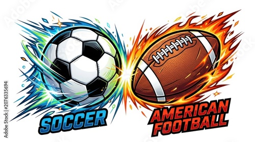 Soccer ball and american football with dynamic explosion effects
