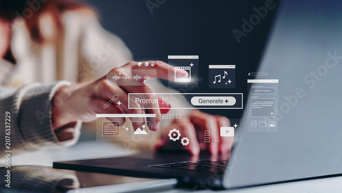 Canvastavla Business woman pointing to using ai prompt based multimedia content creation