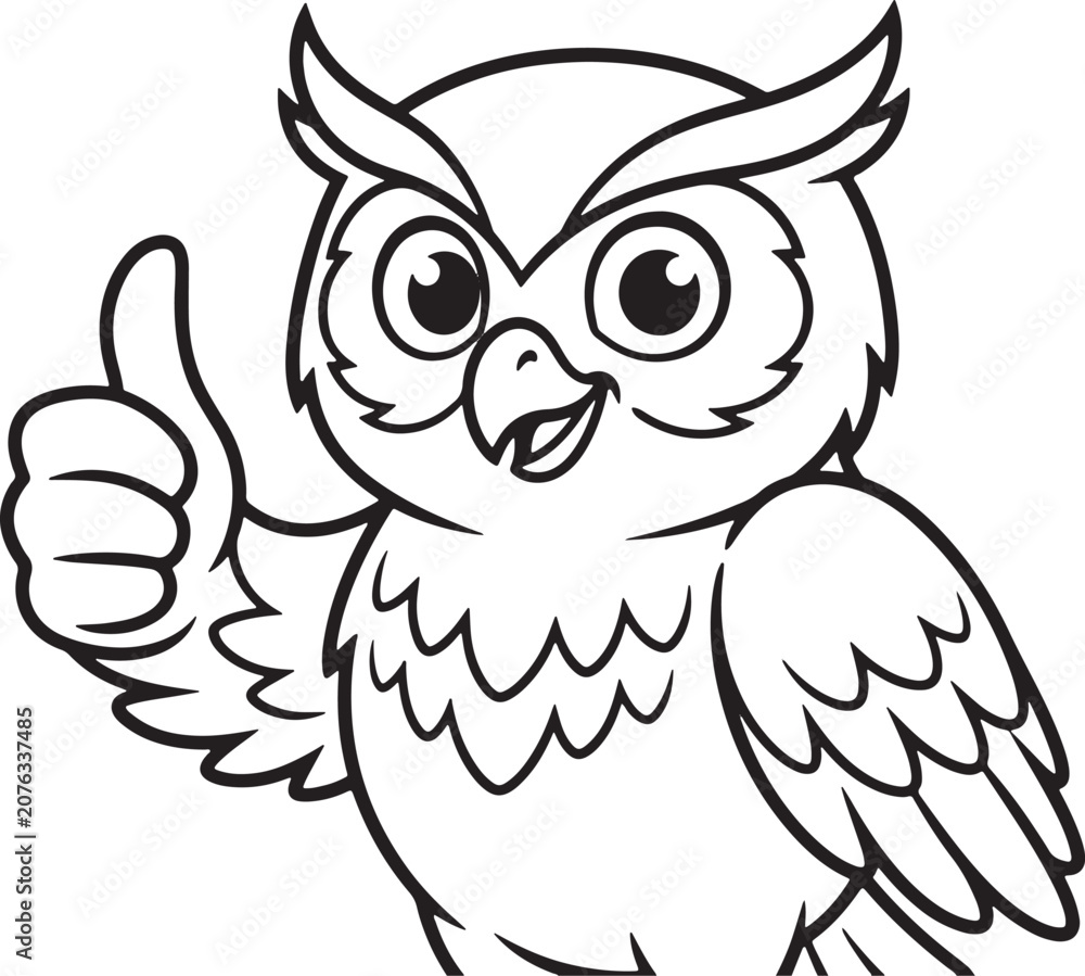 Naklejka premium Owl sitting on a branch line art for coloring