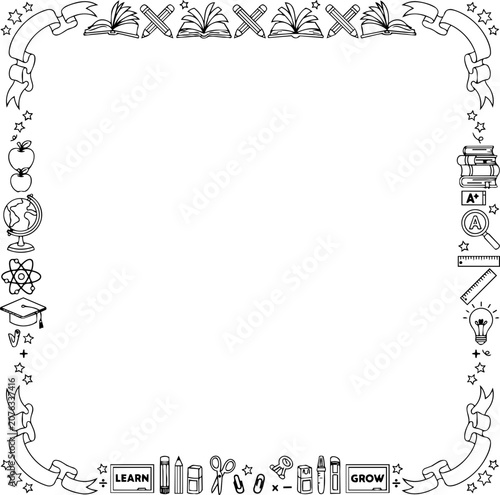 Collection of hand-drawn doodle school frames and borders in various shapes.