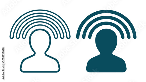 Tableau sur toile Signal of Communication: Two stylized icons depict a person's silhouette with radiating signals emanating from the head, symbolizing communication, ideas, and connectivity