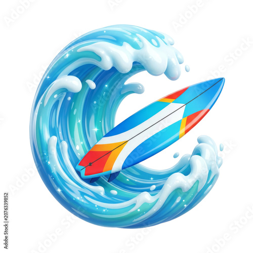 Surfboard on Ocean Wave Isolated Transparent Background PNG Image