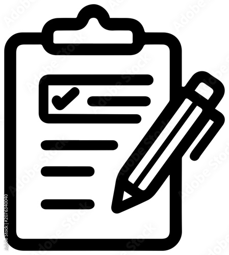 Line icon of worker's clipboard with pen attached for business tasks