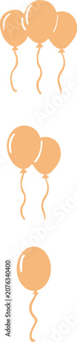 Party balloon celebration icons set. Birthday festive decoration, bunch cluster symbol collection. Peach, beige, pastel orange filled flat vector.