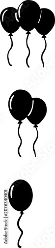Party balloon celebration silhouette icons set. Birthday festive decoration, bunch cluster symbol collection. Black filled, solid flat vector.