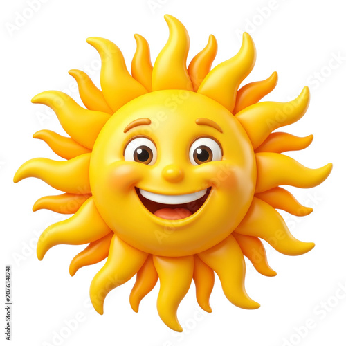 Cute Happy Sun Cartoon Character Isolated on Transparent Background PNG Image