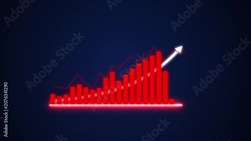 Red Rising Bar Chart Business Growth Animation with Upward Trend Arrow Loop.4k video