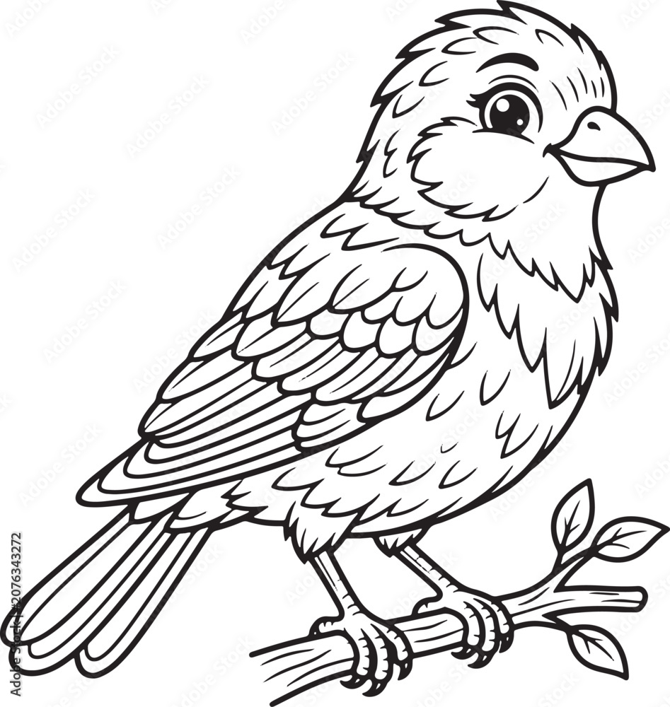 Fototapeta premium Detailed small bird perched on a twig with leaves