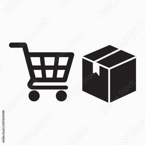 Shopping Cart and Shipping Box Vector Icon Set