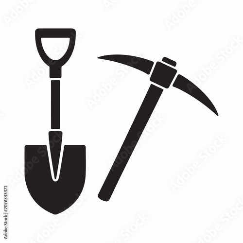 Shovel and Pickaxe Vector Icon Set