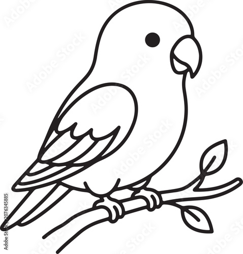 Minimalist bird sitting on a tree twig line art