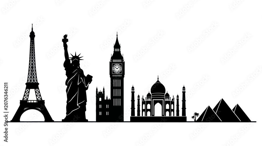 Naklejka premium Monumental landmarks illustrate global travel destinations and culture