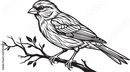 Songbird perched on a leafy tree branch