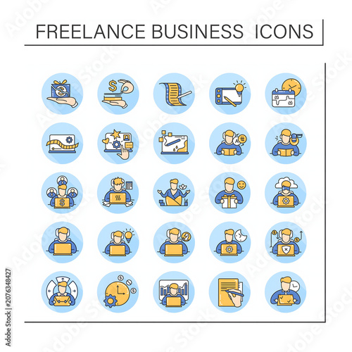 Freelance Business Flat Icons Collection for Remote Work, Productivity and Digital Services